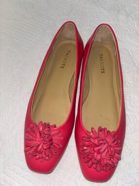 Talbots Hot Pink Leather Floral Applique Ballet Flats